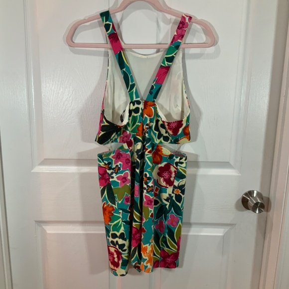 Zara Romper Tropical Print Cutout Jumpsuit Pink Teal Size Medium - Picture 3 of 12